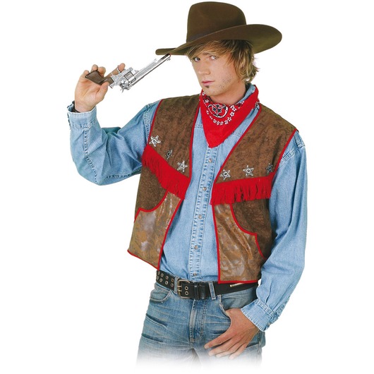 Cowboy bruin-rood - Willaert, verkleedkledij, carnavalkledij, carnavaloutfit, feestkledij,Cowboy, cowgirl, sheriff, western, far west, indiaan, roodhuid